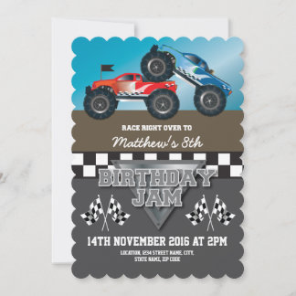 Racing Monster Jam Trucks Personalisiert Geburtsta Einladung
