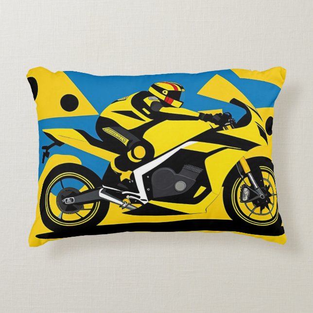 Racing Motorrad und Fahrer Dekokissen (Vorderseite)