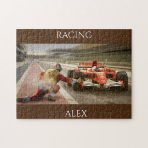 Racing Puzzle mit personalisiertem Namen.