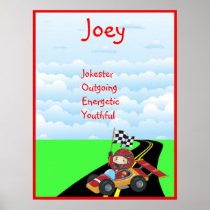 Racing Race Car Boys Room Name Art Print Poster