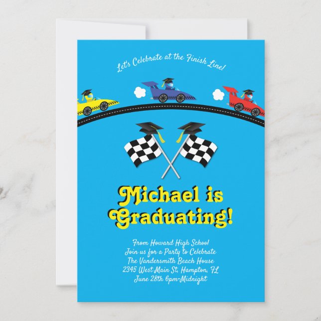 Racing Race Car Graduation Party Einladung (Vorderseite)