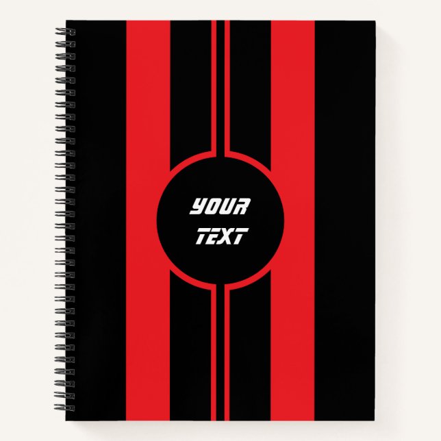 Racing Red Black Double Stripes Sport Custom Notizbuch (Vorderseite)