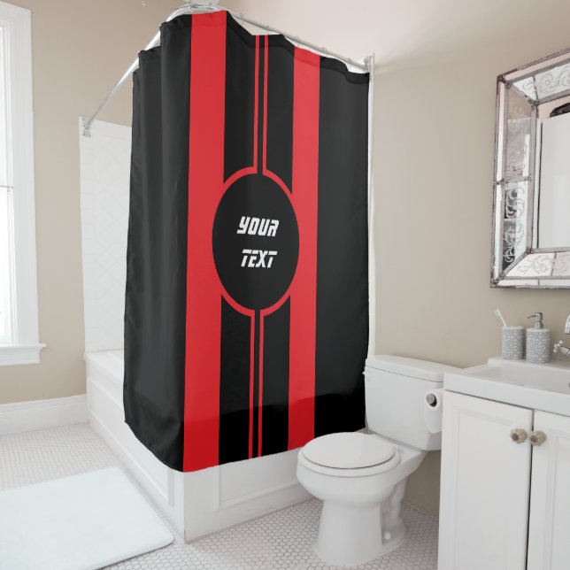 Racing Red Double Stripes Sport Custom Duschvorhang (Beispiel)
