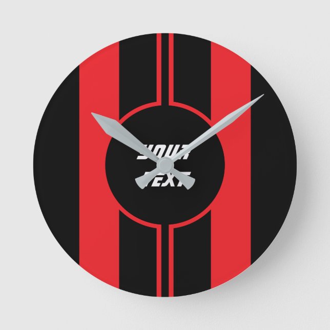 Racing Red Double Stripes Sport Custom Runde Wanduhr (Vorderseite)