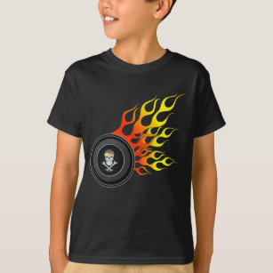 Racing Skull Wheel Flames T-Shirt
