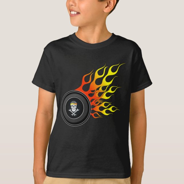 Racing Skull Wheel Flames T-Shirt (Vorderseite)