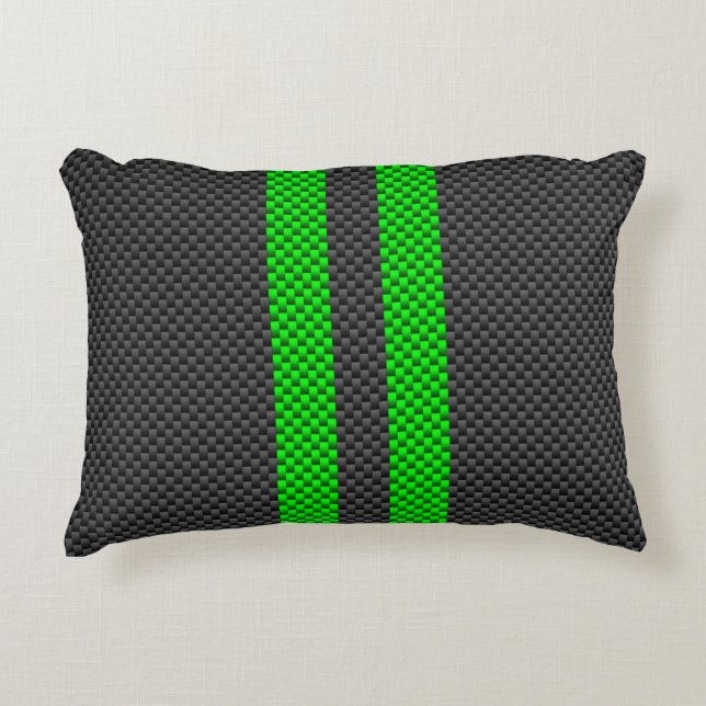 Racing Stripes im grünen Carbon-Faserstil Zierkissen (Vorderseite)