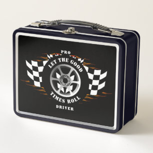 Racing Wheel Checkered Flag Flames Pro Metall Brotdose