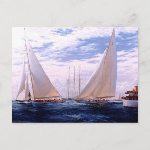 Racing Yachten und ein Drei-Meister vor Anker Postkarte