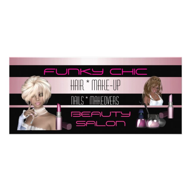 Rack Card Schwarz Rosa Friseur Schönheitssalon Werbekarte (Vorne)