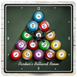 Rack Em Pool Hall Billard Personalisiert Game Room Quadratische Wanduhr