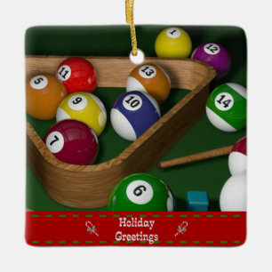"Rack 'em up," Billardspiel Keramikornament