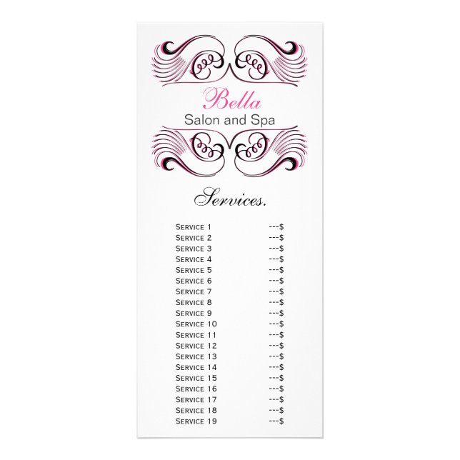Rack-Karte mit schick rosa, schwarz und weiß Servi Werbekarte (Vorne)