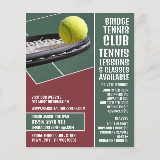 Racket & Ball, Tennisunterricht/Klassenwerbung Flyer (Vorne)