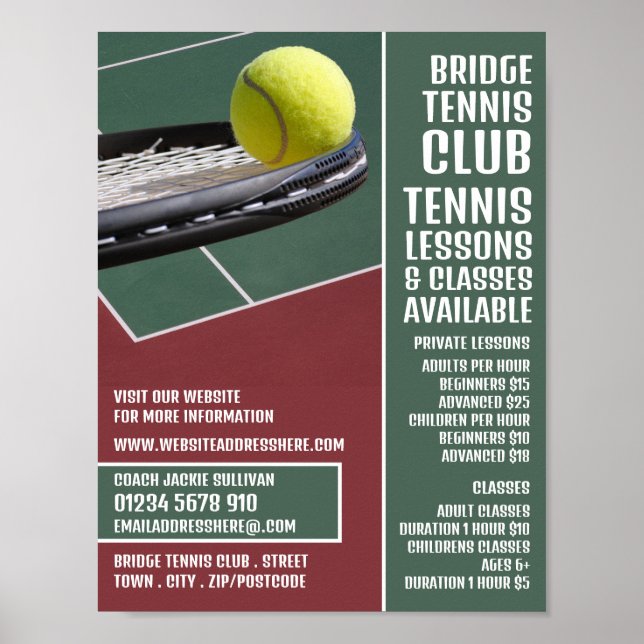 Racket & Ball, Tennisunterricht/Klassenwerbung Poster (Vorne)