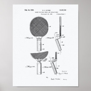 Racket Tischtennis 1939 Patentkunst - Weißes Papie Poster