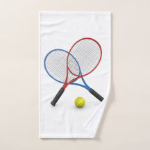 Rackets et ballon de tennis bleus et rouges 3D