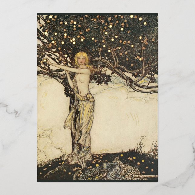 Rackham's Freya (Wagner) Gold Foil Postkarten (Vorderseite)