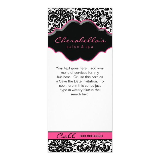 Rackkarte Damask White Black Pink Floral Frame Werbekarte (Vorne)