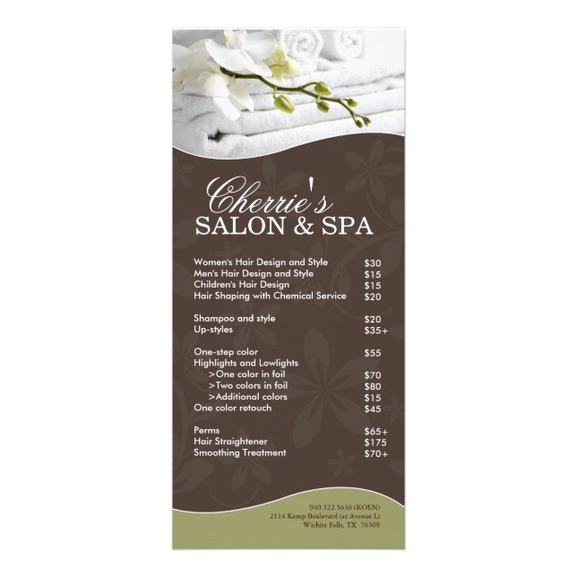 Rackkarte für Salon und Wellness-Center Werbekarte (Vorne)