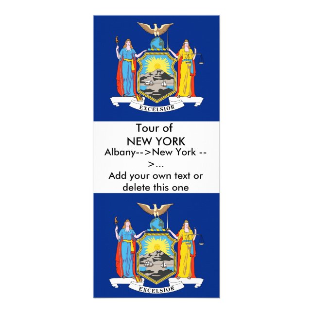Rackkarte mit Flag von New York, USA. Werbekarte (Vorne)