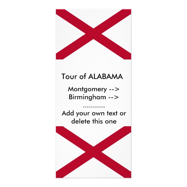 Rackkarte mit Flagge von Alabama, USA. Werbekarte (Vorne)
