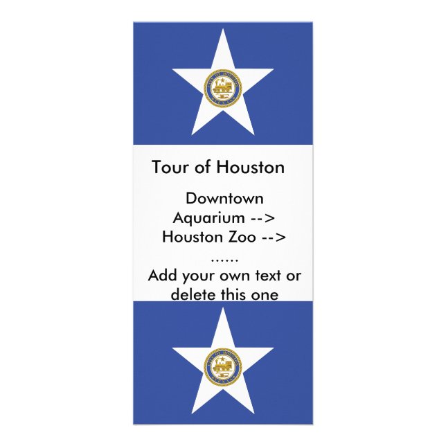 Rackkarte mit Flagge von Houston, USA. Werbekarte (Vorne)