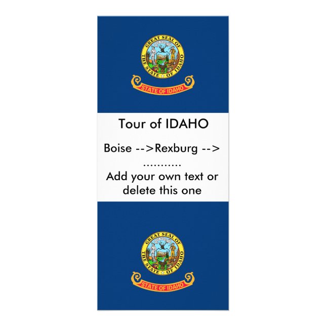 Rackkarte mit Flagge von Idaho, USA. Werbekarte (Vorne)