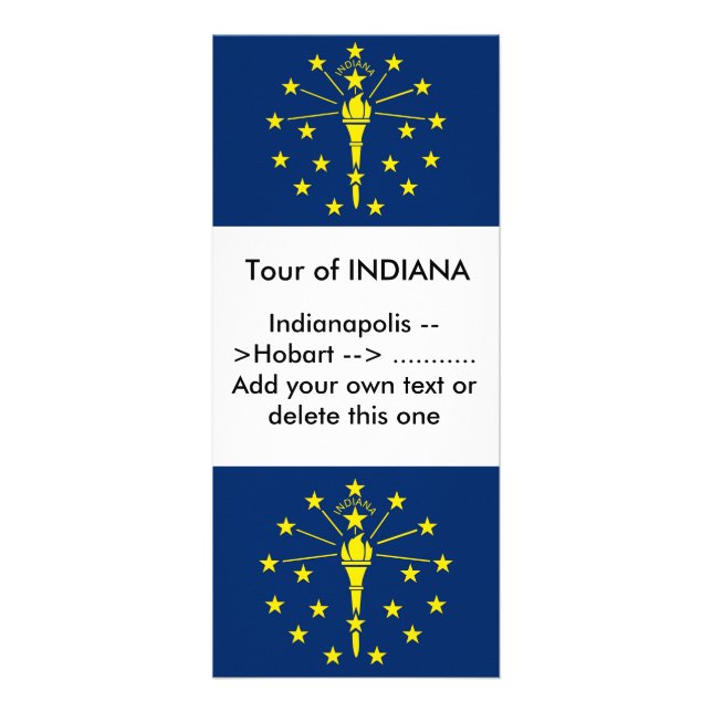 Rackkarte mit Flagge von Indiana, USA. Werbekarte (Vorne)