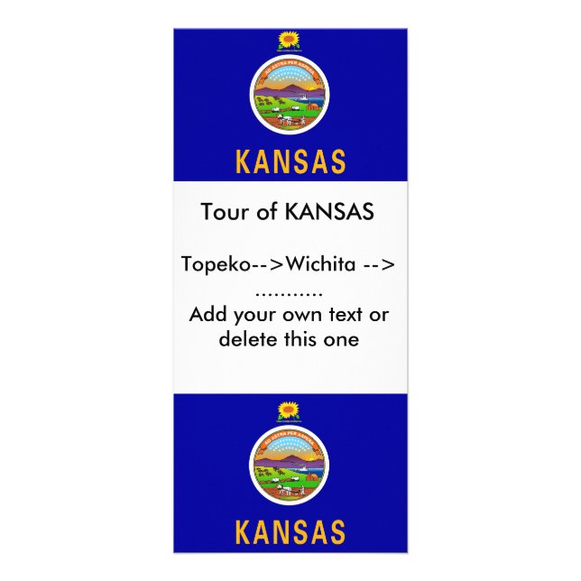 Rackkarte mit Flagge von Kansas, USA. Werbekarte (Vorne)