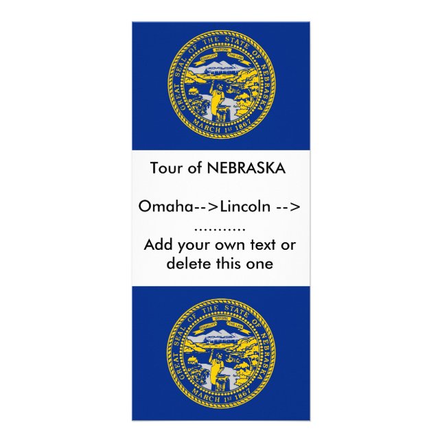 Rackkarte mit Flagge von Nebraska, USA. Werbekarte (Vorne)