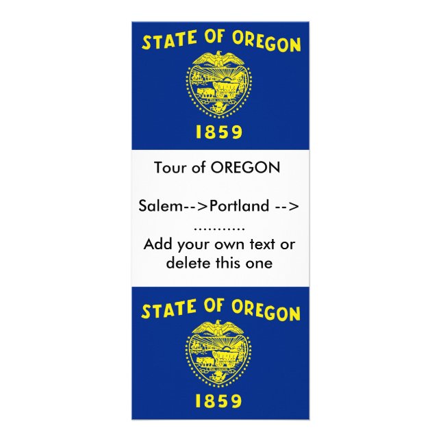 Rackkarte mit Flagge von Oregon, USA. Werbekarte (Vorne)