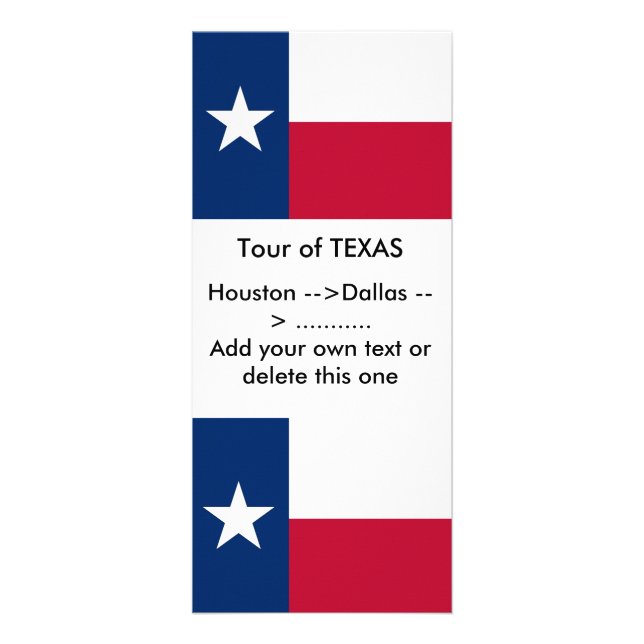 Rackkarte mit Flagge von Texas, USA. Werbekarte (Vorne)