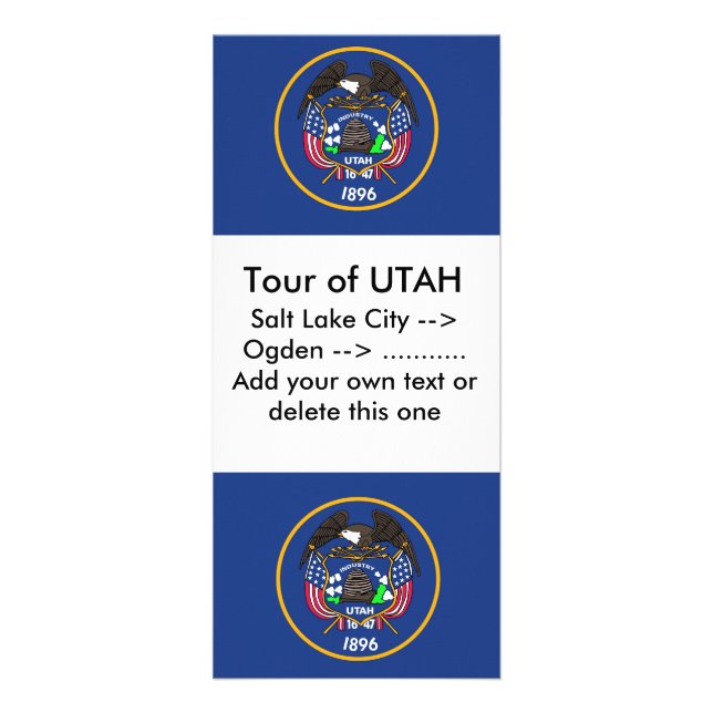 Rackkarte mit Flagge von Utah, USA. Werbekarte (Vorne)