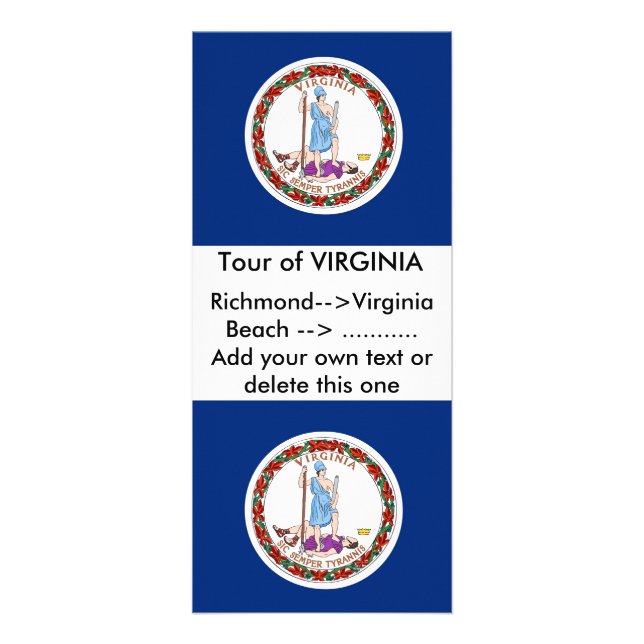 Rackkarte mit Flagge von Virginia, USA. Werbekarte (Vorne)