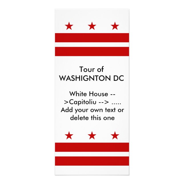 Rackkarte mit Flagge von Washington DC, USA. Werbekarte (Vorne)