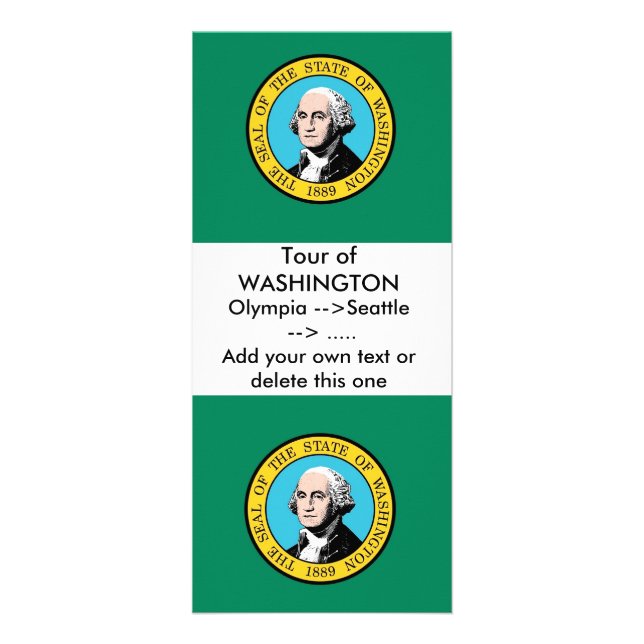Rackkarte mit Flagge von Washington, USA. Werbekarte (Vorne)