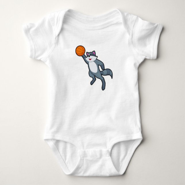 Racoon als Basketballspieler mit Basketball Baby Strampler (Vorderseite)