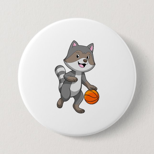 Racoon als Basketballspieler mit Basketball Button (Vorderseite)