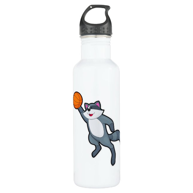 Racoon als Basketballspieler mit Basketball Edelstahlflasche (Vorderseite)