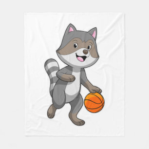Racoon als Basketballspieler mit Basketball Fleecedecke