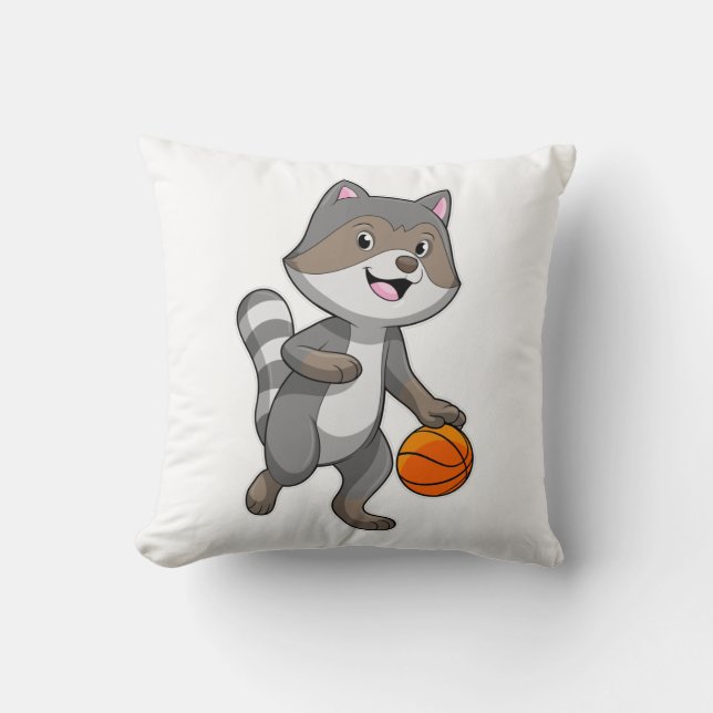Racoon als Basketballspieler mit Basketball Kissen (Vorderseite)