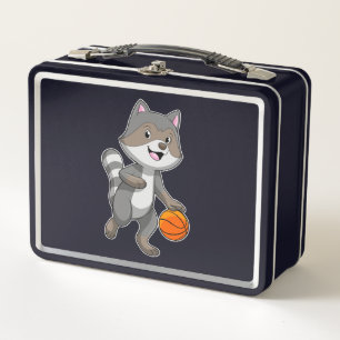 Racoon als Basketballspieler mit Basketball Metall Brotdose