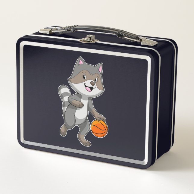 Racoon als Basketballspieler mit Basketball Metall Brotdose (Vorderseite)