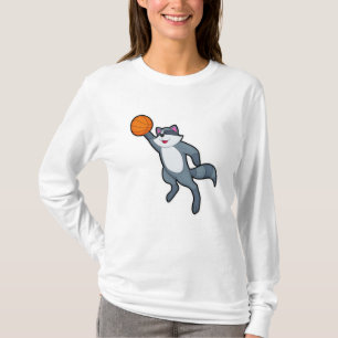 Racoon als Basketballspieler mit Basketball T-Shirt