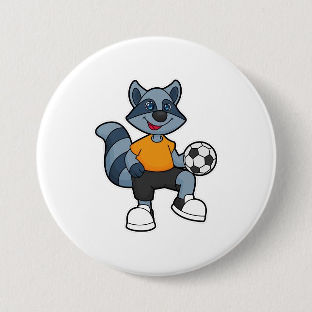 Racoon als Fußballspieler mit Fußball Button (Vorderseite)