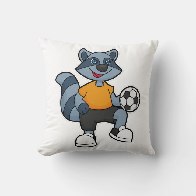 Racoon als Fußballspieler mit Fußball Kissen (Vorderseite)