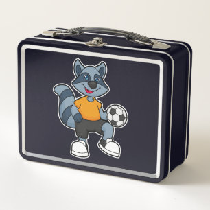 Racoon als Fußballspieler mit Fußball Metall Brotdose