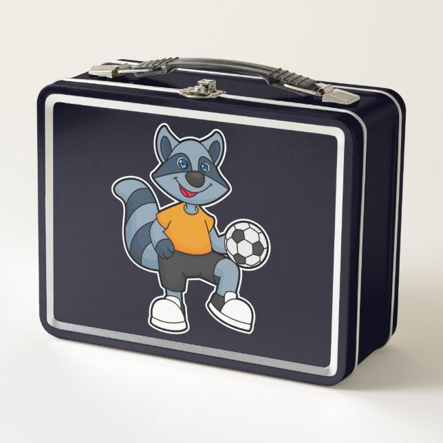 Racoon als Fußballspieler mit Fußball Metall Brotdose (Vorderseite)