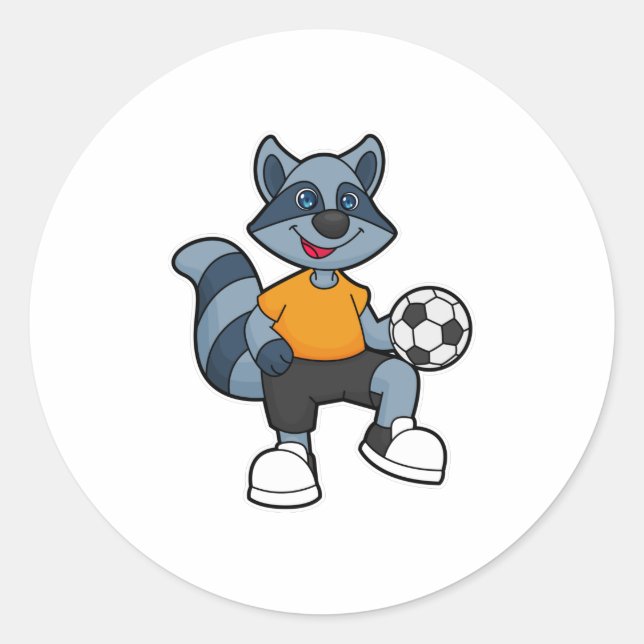 Racoon als Fußballspieler mit Fußball Runder Aufkleber (Vorderseite)